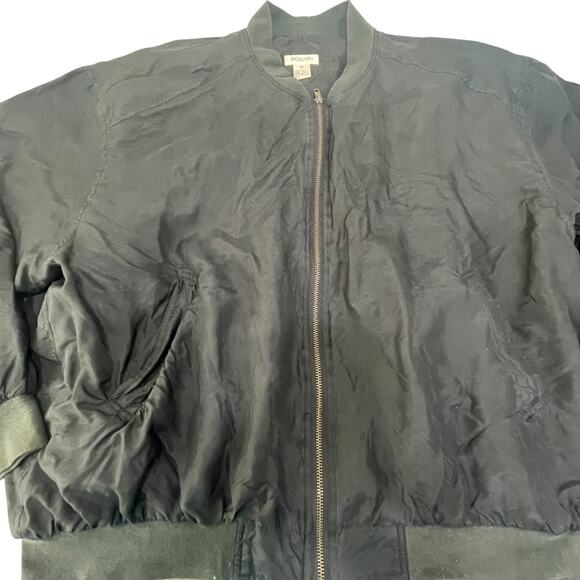 VTG 90s Bogari 100% Silk Full Zip Black Bomber Jacket Men's Sz L Hipster Goth - Picture 2 of 7